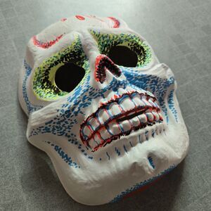 3D Neon Sugar Skull Vintage Halloween Mask 60s Original Scary Skeleton Plastic